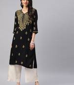 Black Rayon embroidered stitched  kurti