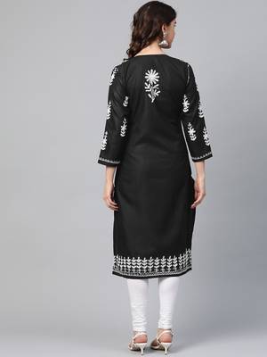 Black cotton embroidered stitched  kurti 2