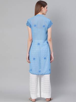 Blue Georgette embroidered stitched  kurti 2