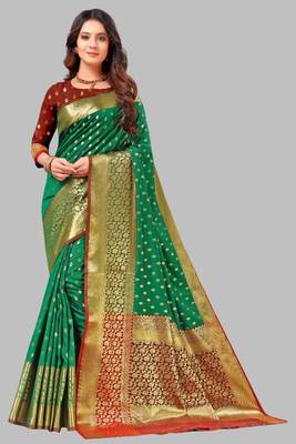 Green woven art silk saree with blouse 1