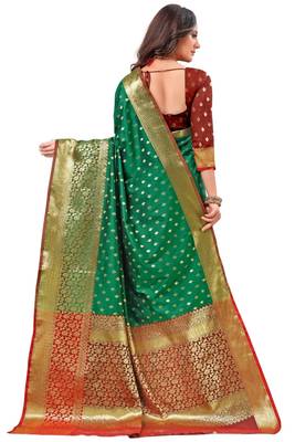 Green woven art silk saree with blouse 3