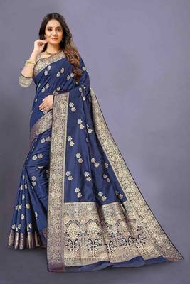 Blue woven art silk saree with blouse 1