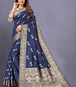 Blue woven art silk saree with blouse