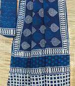 Blue Color Handblock Print Cotton Saree