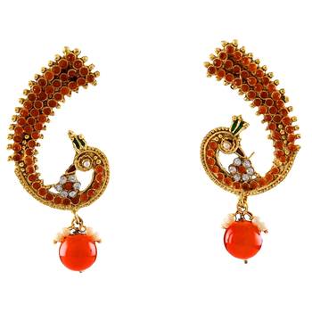 Orange gold plated antique gold Copper   Pair of Earrings 1