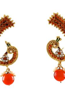 Orange gold plated antique gold Copper   Pair of Earrings