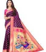 Purple woven silk blend saree with blouse
