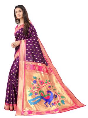 Purple woven silk blend saree with blouse 2