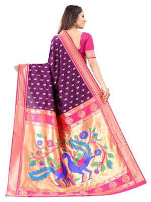 Purple woven silk blend saree with blouse 3