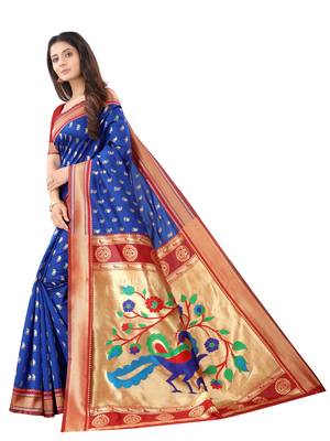 Royal blue woven silk blend saree with blouse 2