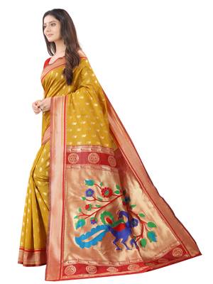 Mustard woven silk blend saree with blouse 2