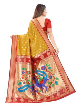 Mustard woven silk blend saree with blouse 3