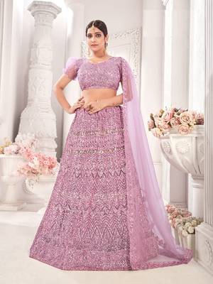 Lavender embroidered net  lehenga 1