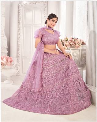 Lavender embroidered net  lehenga 3
