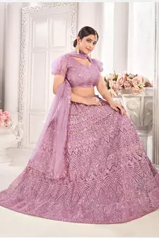 Lavender embroidered net  lehenga