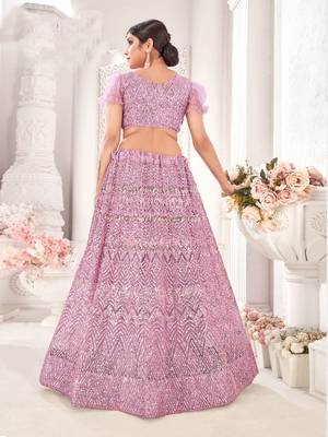 Lavender embroidered net  lehenga 4