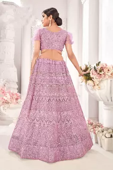 Lavender embroidered net  lehenga