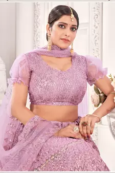 Lavender embroidered net  lehenga
