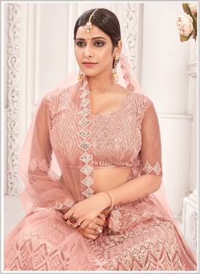 Peach embroidered net  lehenga 3