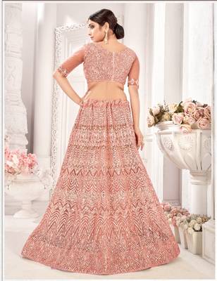 Peach embroidered net  lehenga 4