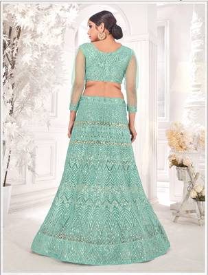 Sea-green embroidered net  lehenga 4