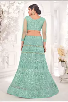 Sea-green embroidered net  lehenga