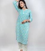 Green printed cotton kurtas-and-kurtis