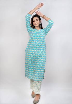 Green printed cotton kurtas-and-kurtis 5
