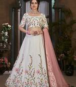 White Thread embroidered cotton semi stitched Bridal lehenga