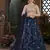 Navy blue Thread embroidered art silk semi stitched Bridal lehenga