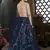 Navy blue Thread embroidered art silk semi stitched Bridal lehenga