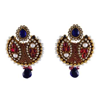 Blue gold plated antique gold Copper   Pair of Earrings 1