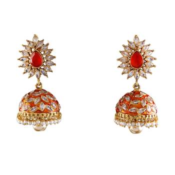 Orange gold plated antique gold Copper   Pair of Earrings 1
