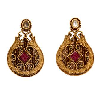 Red gold plated antique gold Copper   Pair of Earrings 1