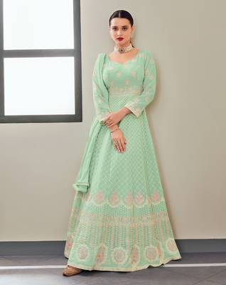 Light-sea-green embroidered georgette salwar 1