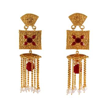 Red gold plated antique gold Copper   Pair of Earrings 1