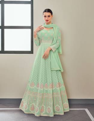 Light-sea-green embroidered georgette salwar 2