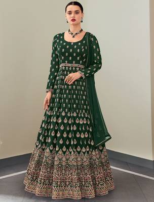 Dark-green embroidered georgette salwar 1