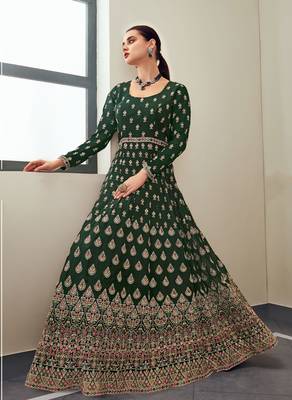Dark-green embroidered georgette salwar 2