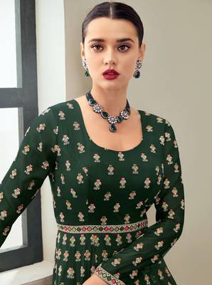 Dark-green embroidered georgette salwar 3