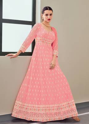Pink embroidered georgette salwar 2