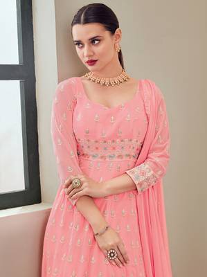 Pink embroidered georgette salwar 3