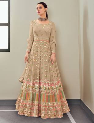 Beige embroidered georgette salwar 1