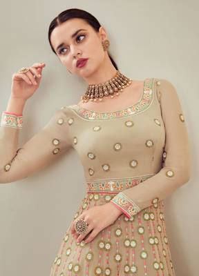 Beige embroidered georgette salwar 3