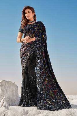Black embroidered net saree with blouse 1