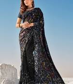Black embroidered net saree with blouse