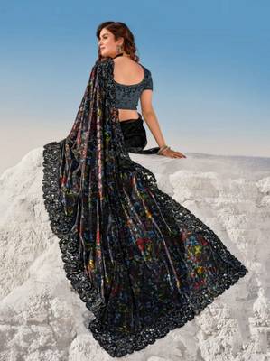 Black embroidered net saree with blouse 2