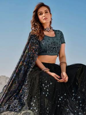 Black embroidered net saree with blouse 3