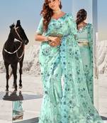 Sky blue embroidered net saree with blouse