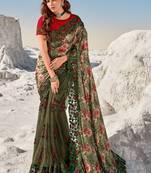 Mehendi embroidered net saree with blouse